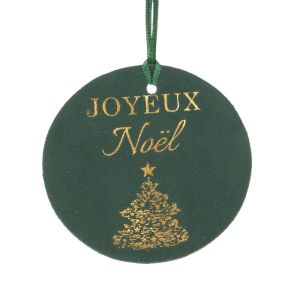 Сет 6 кадифени етикети Joyeux Noel φ7см тъмнозелени