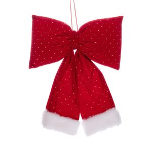 Червена висяща кадифена панделка с пух 12х15см