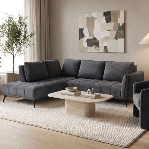 Ъглов десен диван Belanza антрацит плат 265x213x90см