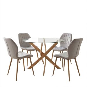 Комплект сиви столове Jelour и стъклена маса Antoro D100x75, комплект от 5 части