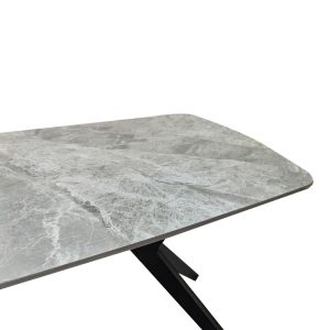 Маса Ezali, синтерован камък, сив мраморен вид, с черен метален крак, 140x80x75см