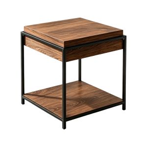 Странична маса Odar с място за съхранение, орех, MDF с черен метал, 51x51x60см